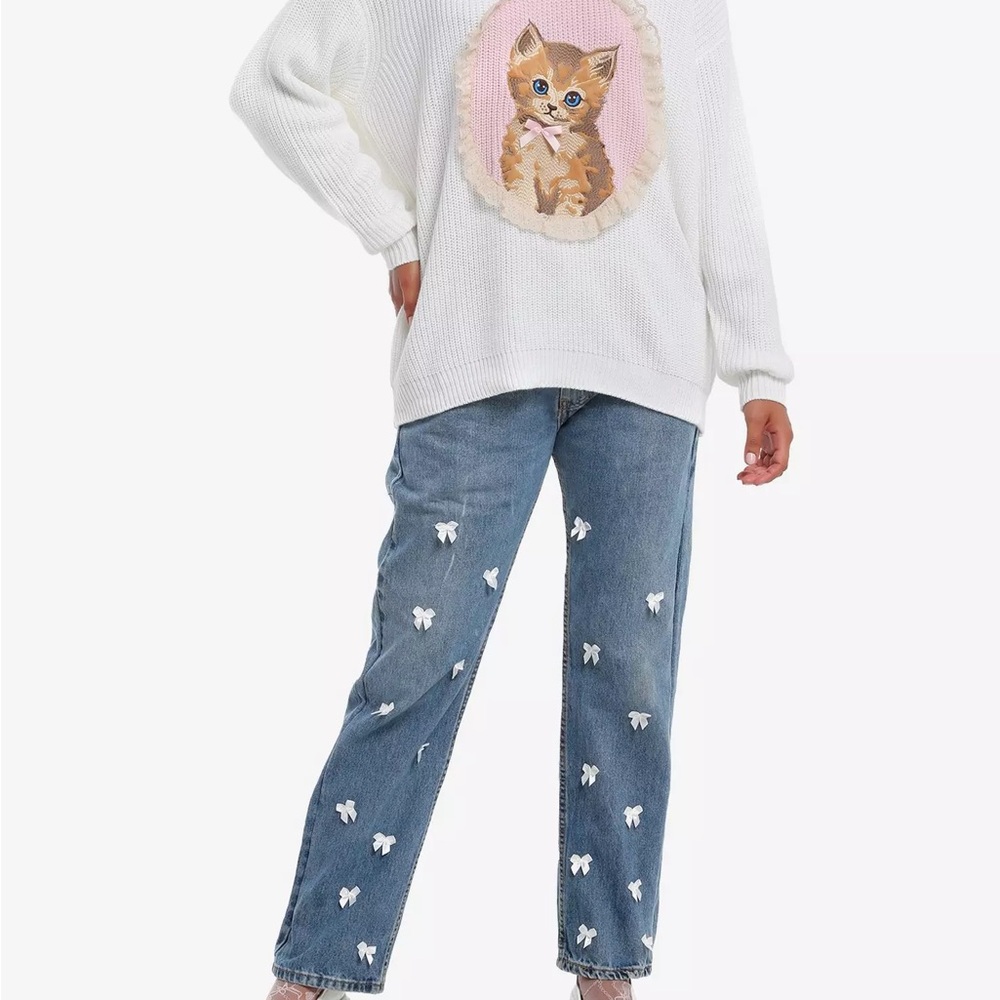 NWT Vintage-Style Cute Kitten Portrait Oversized Sweater - Picture 13 of 14